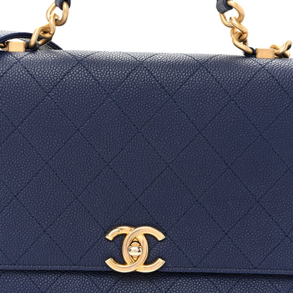 Chanel Caviar Diamond Stitched Top Handle Flap Navy 8 of 10