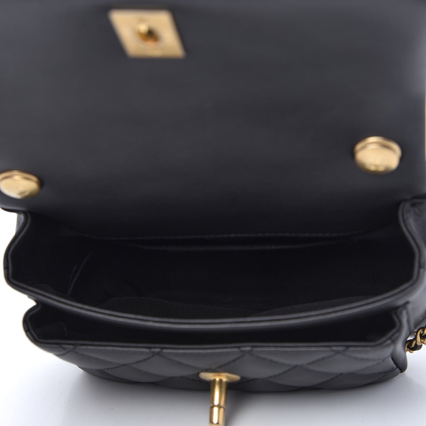 Calfskin Quilted Top Handle Flap Black