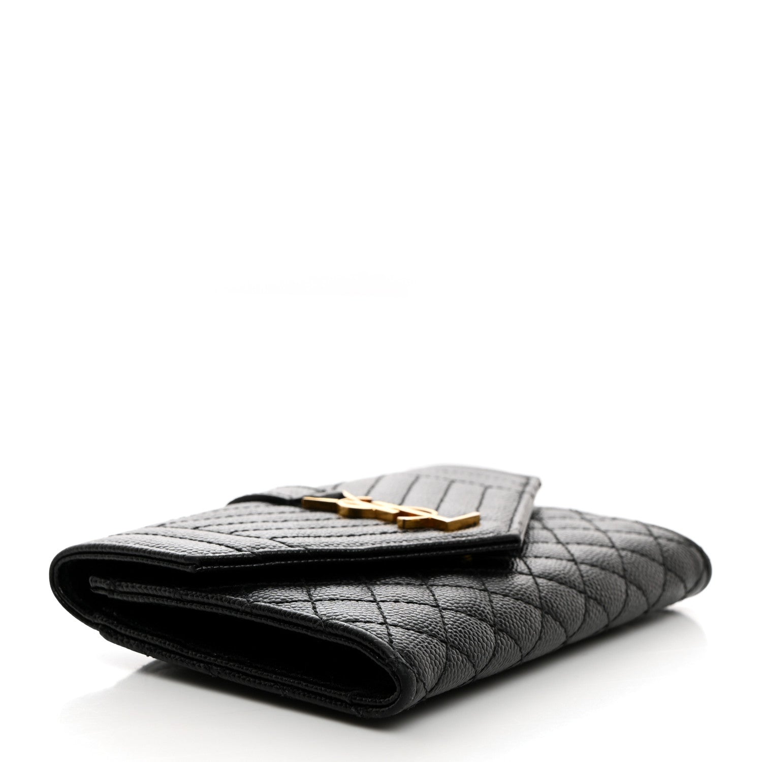 Saint Laurent Grain De Poudre Textured Mixed Matelasse Triquilt Small Monogram Envelope Wallet Black 4 of 6