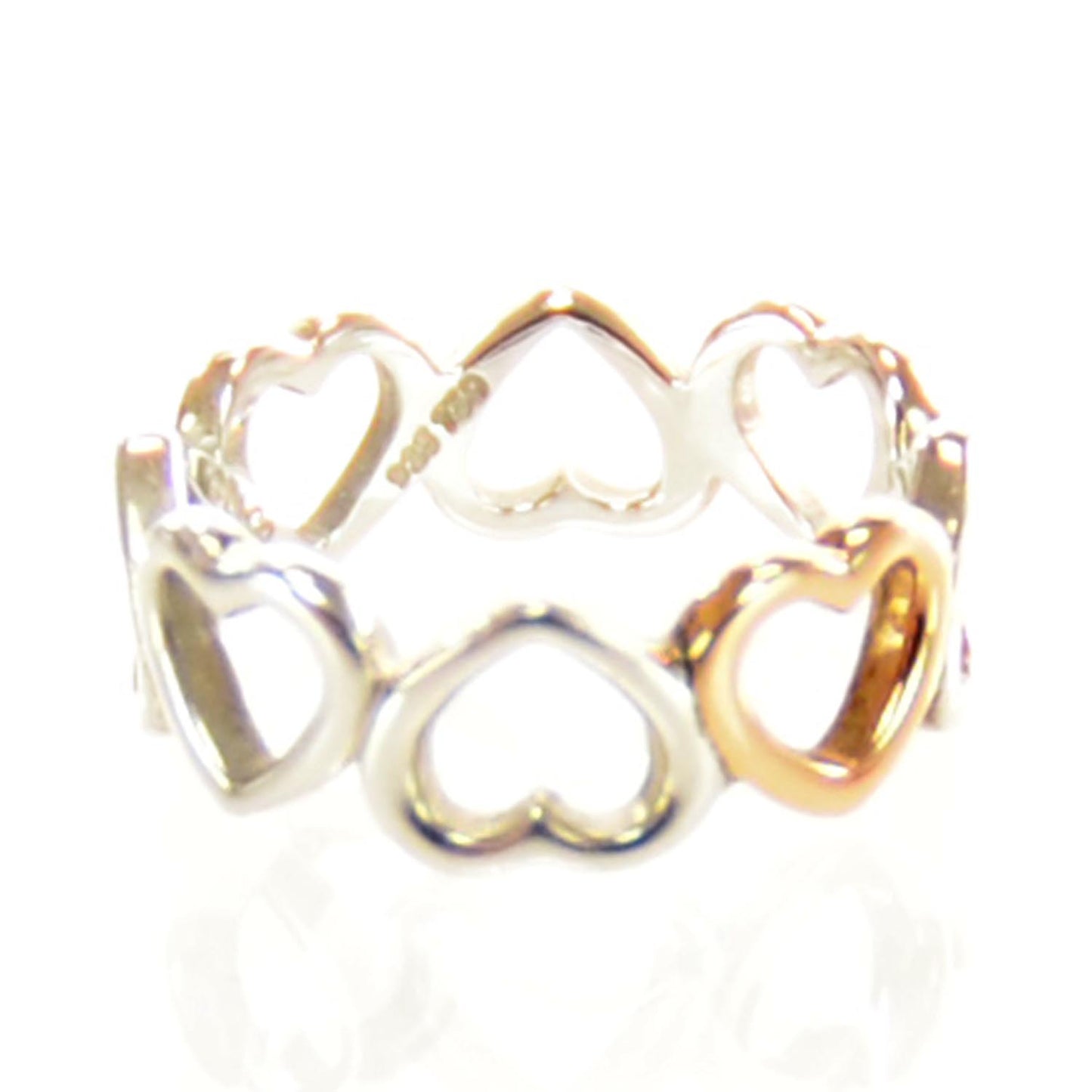 Sterling Silver 18k Rose Gold Hearts Ring 7