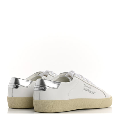 Saint Laurent Embroidered Court Classic Sneakers 37.5 Blanc Optique Argento 5 of 11