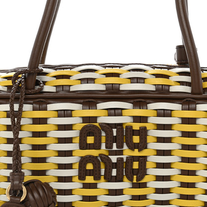 Miu Miu Woven Calfskin Small Beau Top Handle Bag Acero Sole Talco 7 of 9