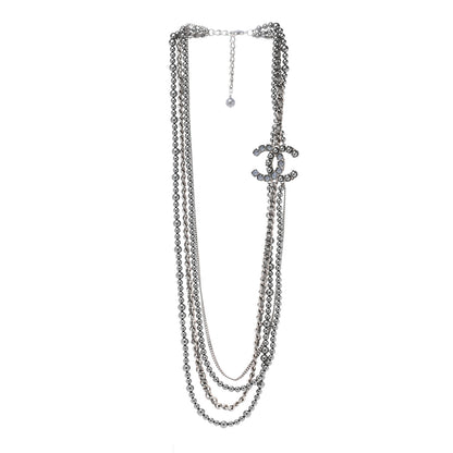 Chanel Crystal Pearl Lambskin CC Multi Strand Necklace Grey Silver 3 of 7