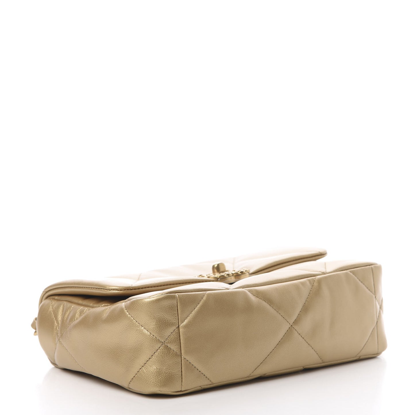 Metallic Goatskin Quilted Medium 19 Flap Gold