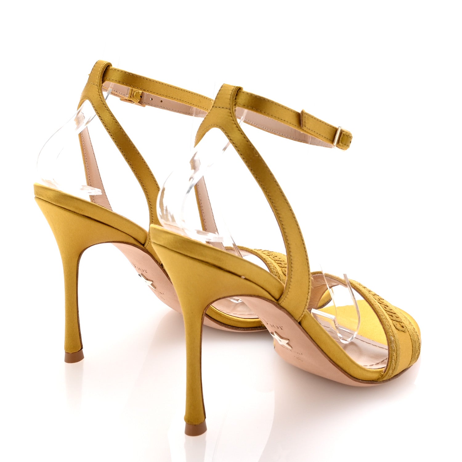 diorl ヒール Christian Dior Cotton Strass Embroidered Dway Heeled Sandals 36