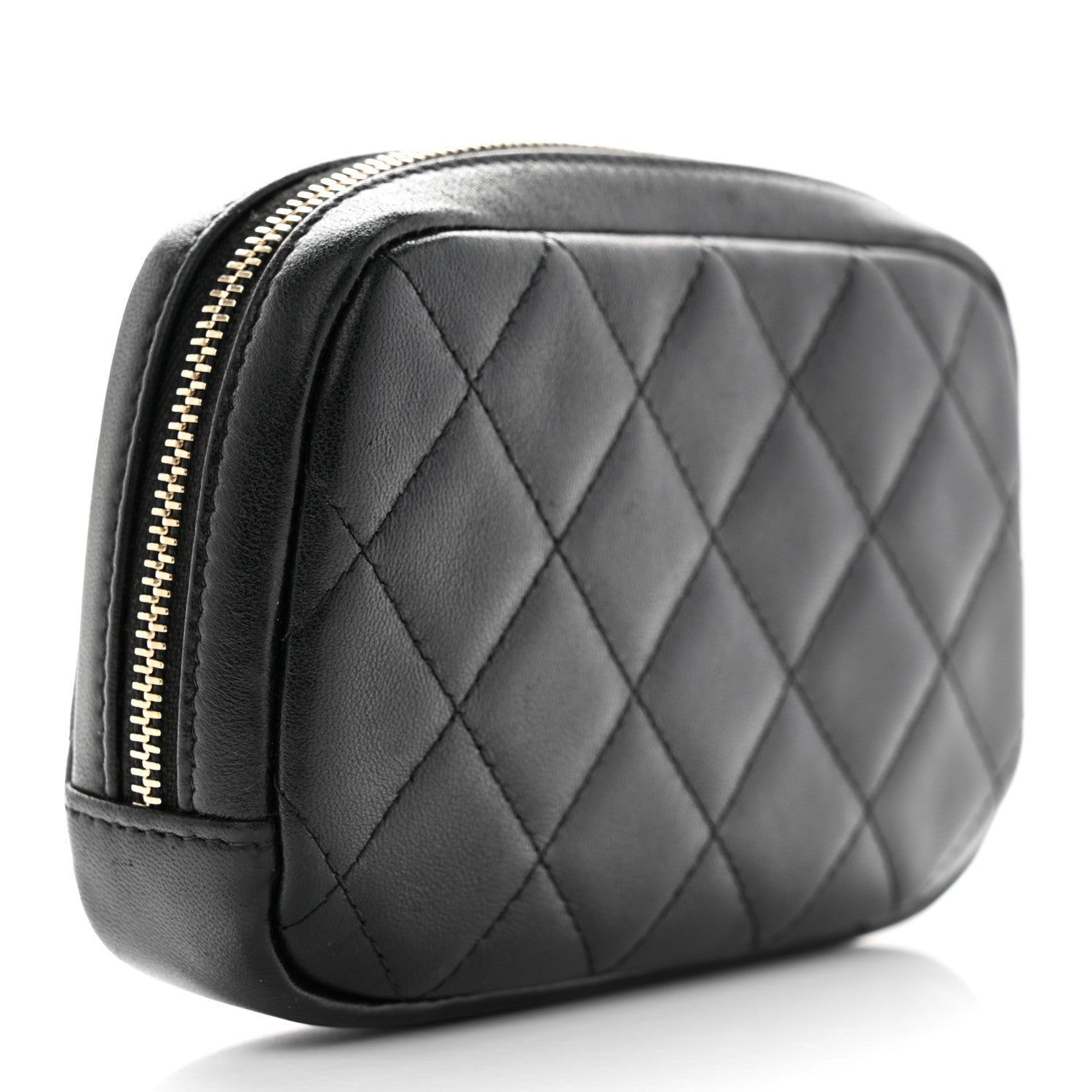 Chanel Lambskin Quilted Small Curvy Pouch Cosmetic Case Black 3 of 9