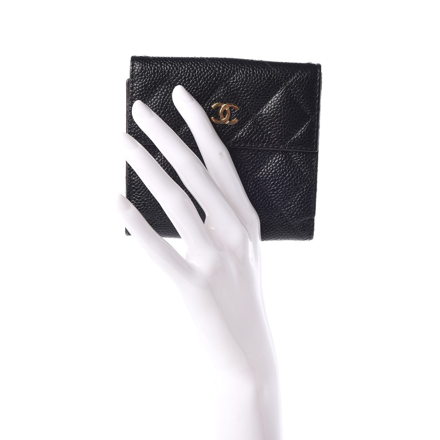 Caviar Quilted Compact French Flap Wallet Black