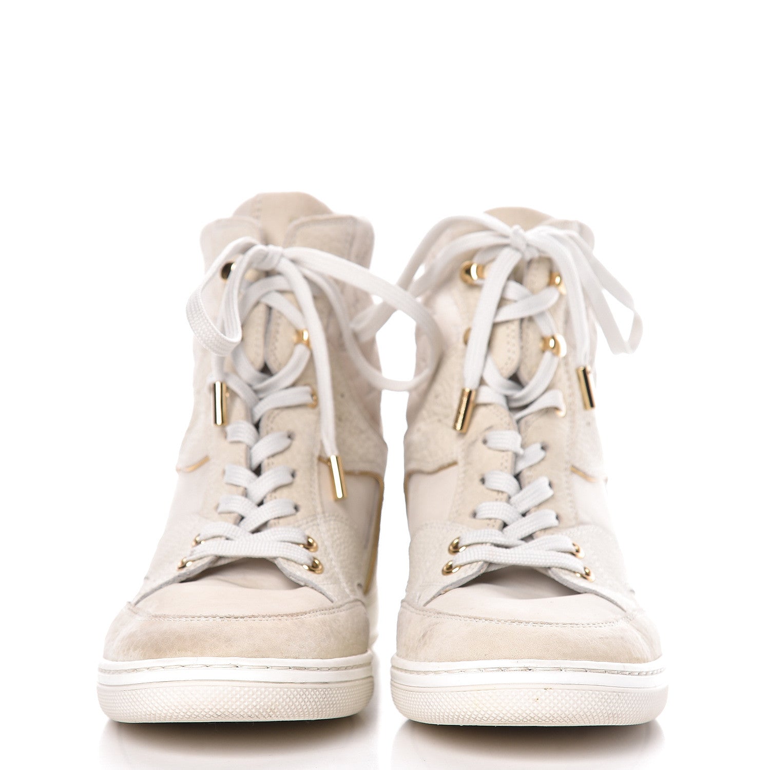 Louis Vuitton Calfskin Suede Monogram Cliff Top Wedge Sneakers 38 Ivory 2 of 14