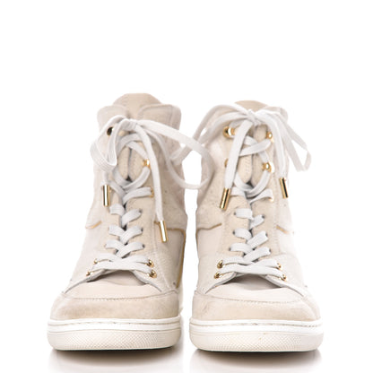 Louis Vuitton Calfskin Suede Monogram Cliff Top Wedge Sneakers 38 Ivory 2 of 14