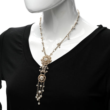 Chanel Crystal Pearl CC Multi Strand Dangle Necklace Gold 2 of 6
