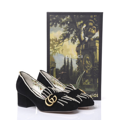 Gucci Kid Scamosciato Crystal GG Marmont Fringe 50mm Loafer Pumps 36 Black 8 of 8