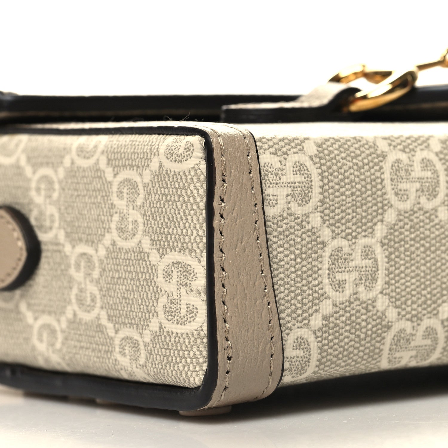 Gucci GG Supreme Monogram Textured Dollar Calfskin Mini Horsebit 1955 Shoulder Bag Beige Mystic White Oatmeal 9 of 11