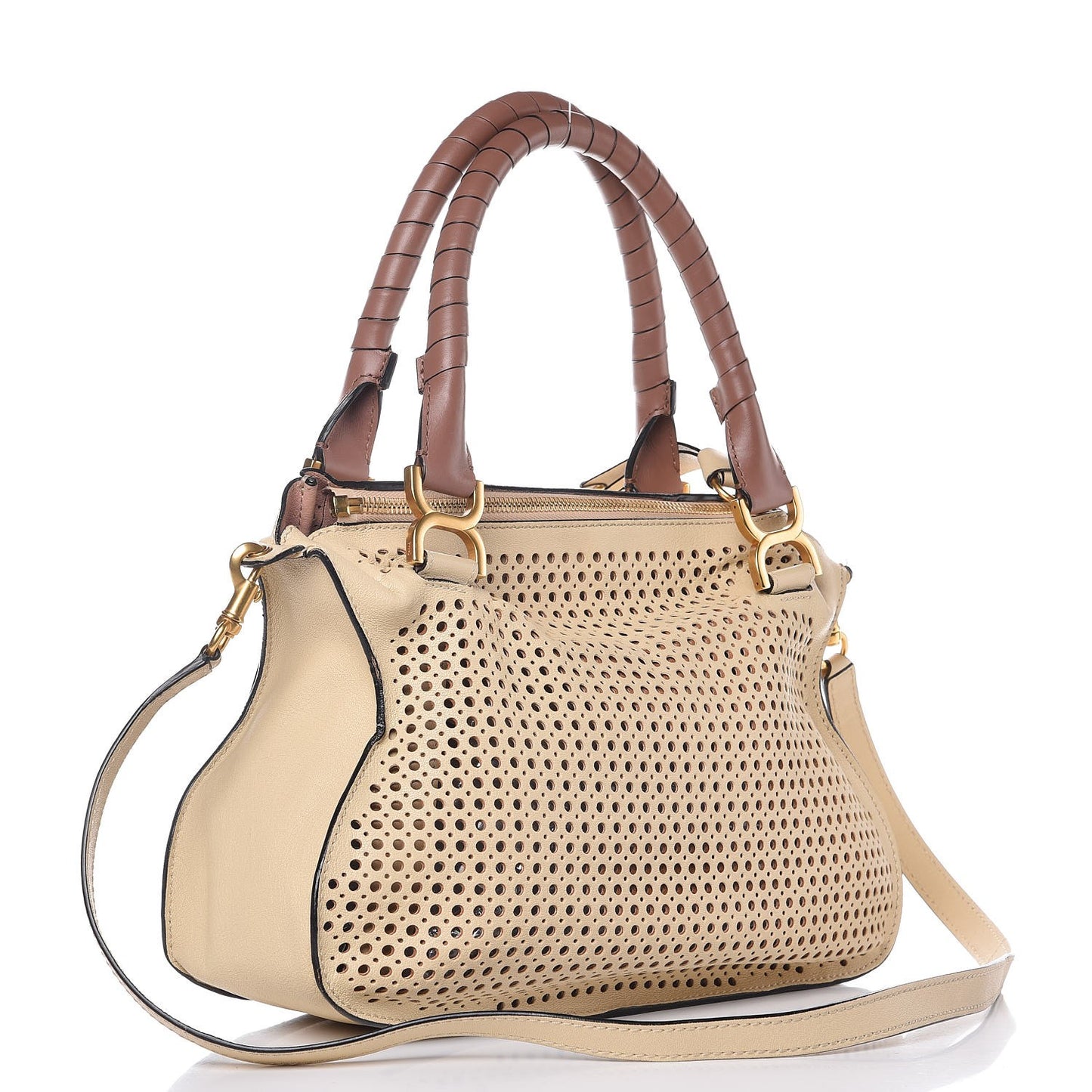 Calfskin Perforated Medium Marcie Satchel Beige