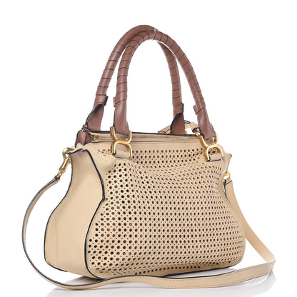 Chloe Calfskin Perforated Medium Marcie Satchel Beige 4 of 17