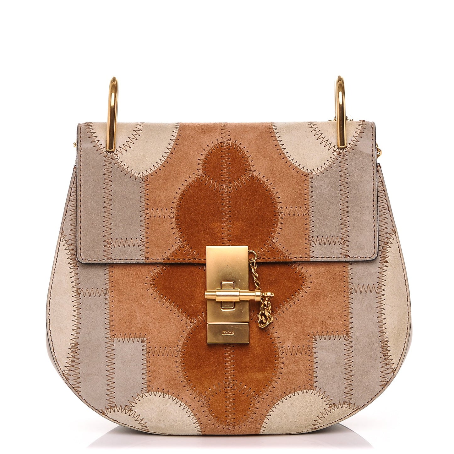 Suede Calfskin Patchwork Drew Shoulder Bag Motty Grey