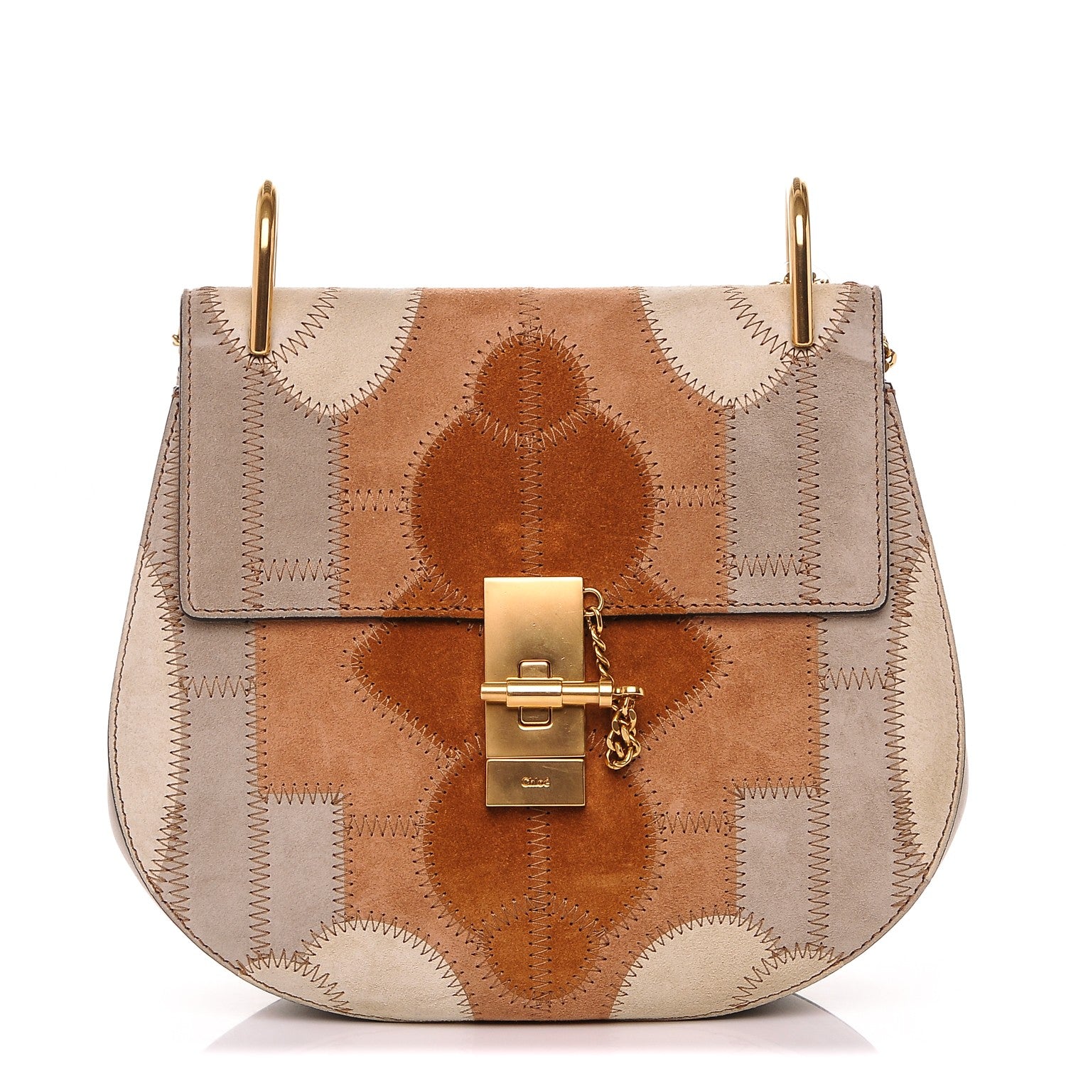 Chloe Suede Calfskin Patchwork Drew Shoulder Bag Motty Grey 1 of 6
