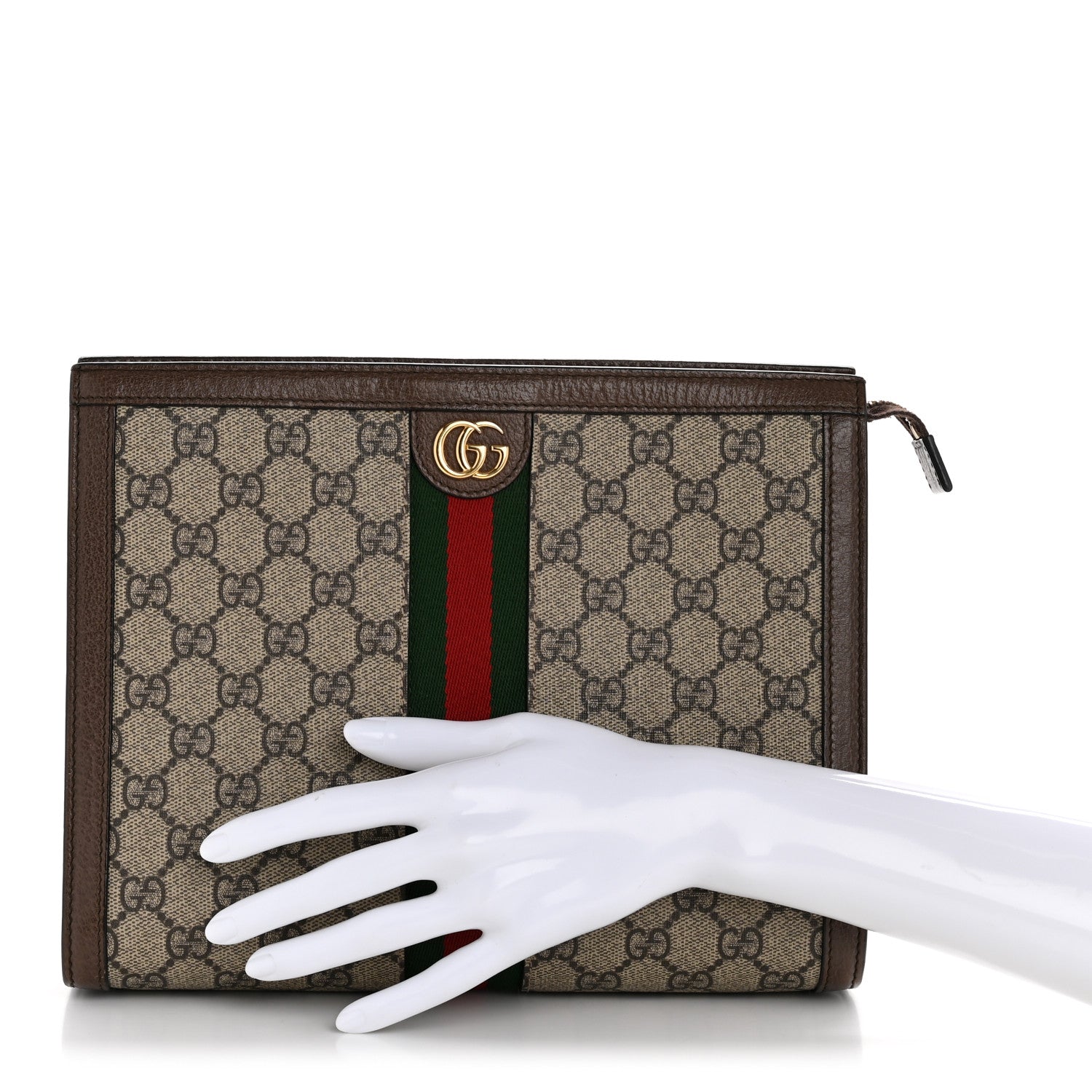 Gucci GG Supreme Monogram Web Ophidia Pouch Brown 2 of 9