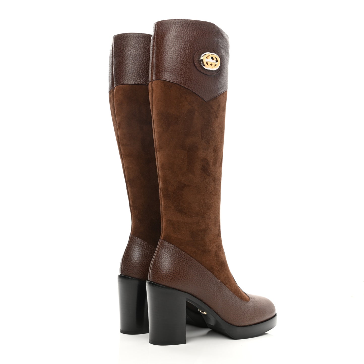 Austin Calfskin Super Softy Suede Interlocking G Knee High Boots 36.5 Brown Mahogany
