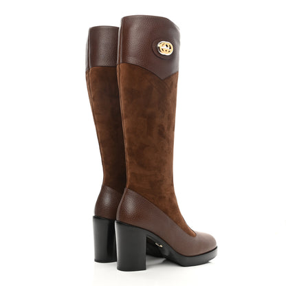 Gucci Austin Calfskin Super Softy Suede Interlocking G Knee High Boots 36.5 Brown Mahogany 4 of 10