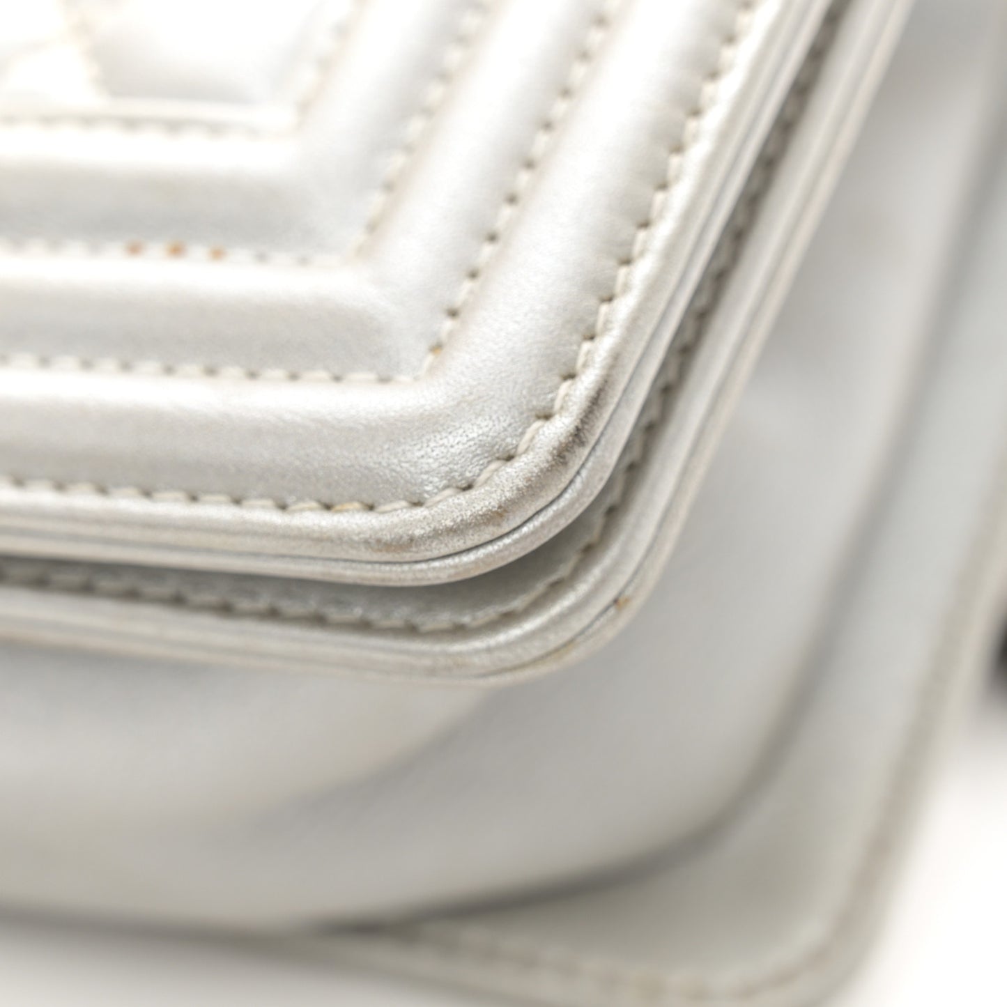 Metallic Lambskin Quilted Small Boy Flap Silver