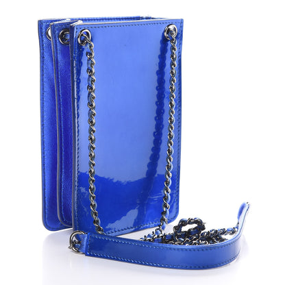 Chanel Metallic Patent Crossbody CC Phone Holder Blue 3 of 13