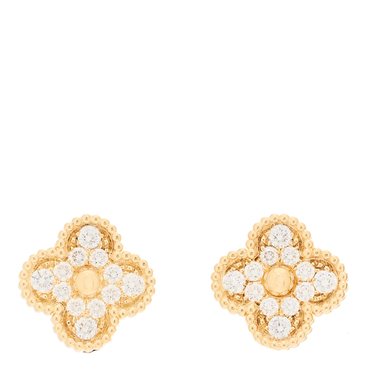 18K Yellow Gold Diamond Vintage Alhambra Earrings