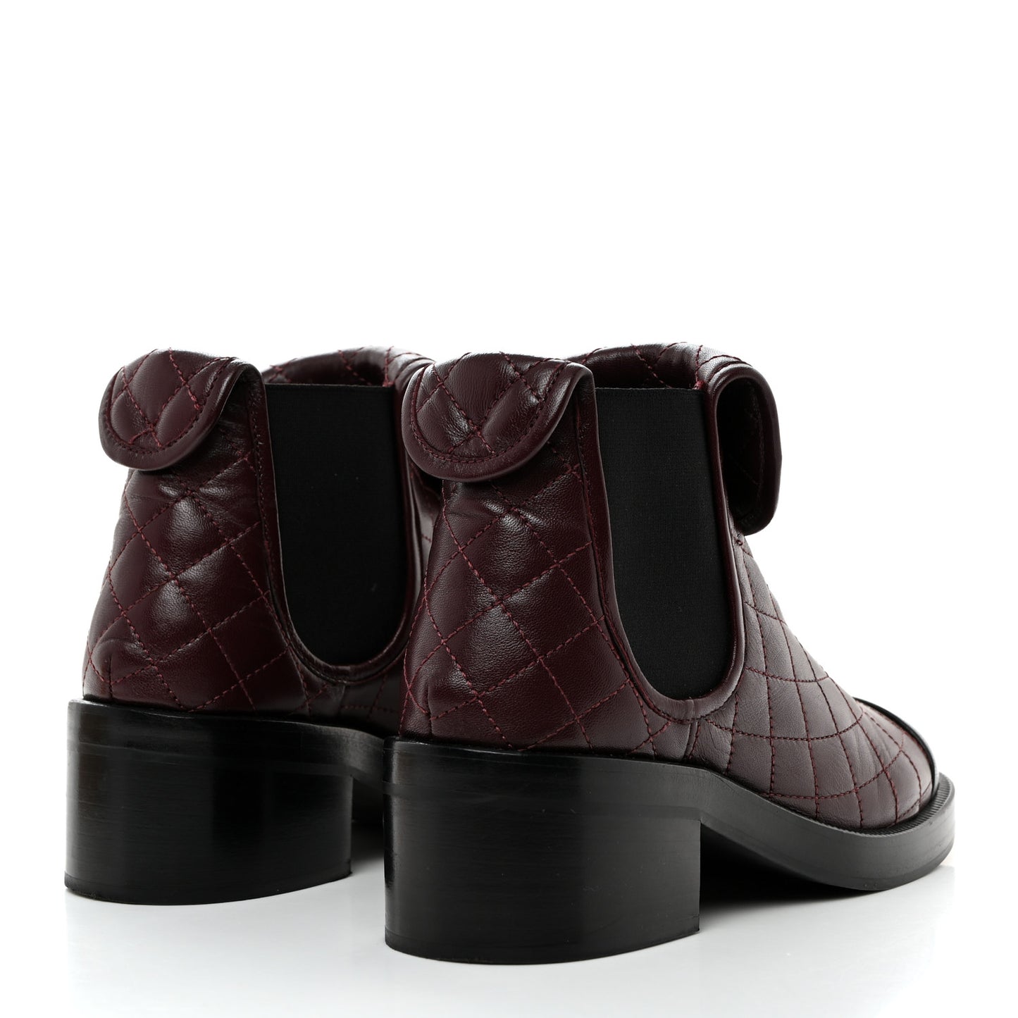 Lambskin Quilted Cap Toe CC Turnlock Booties 36 Burgundy Black