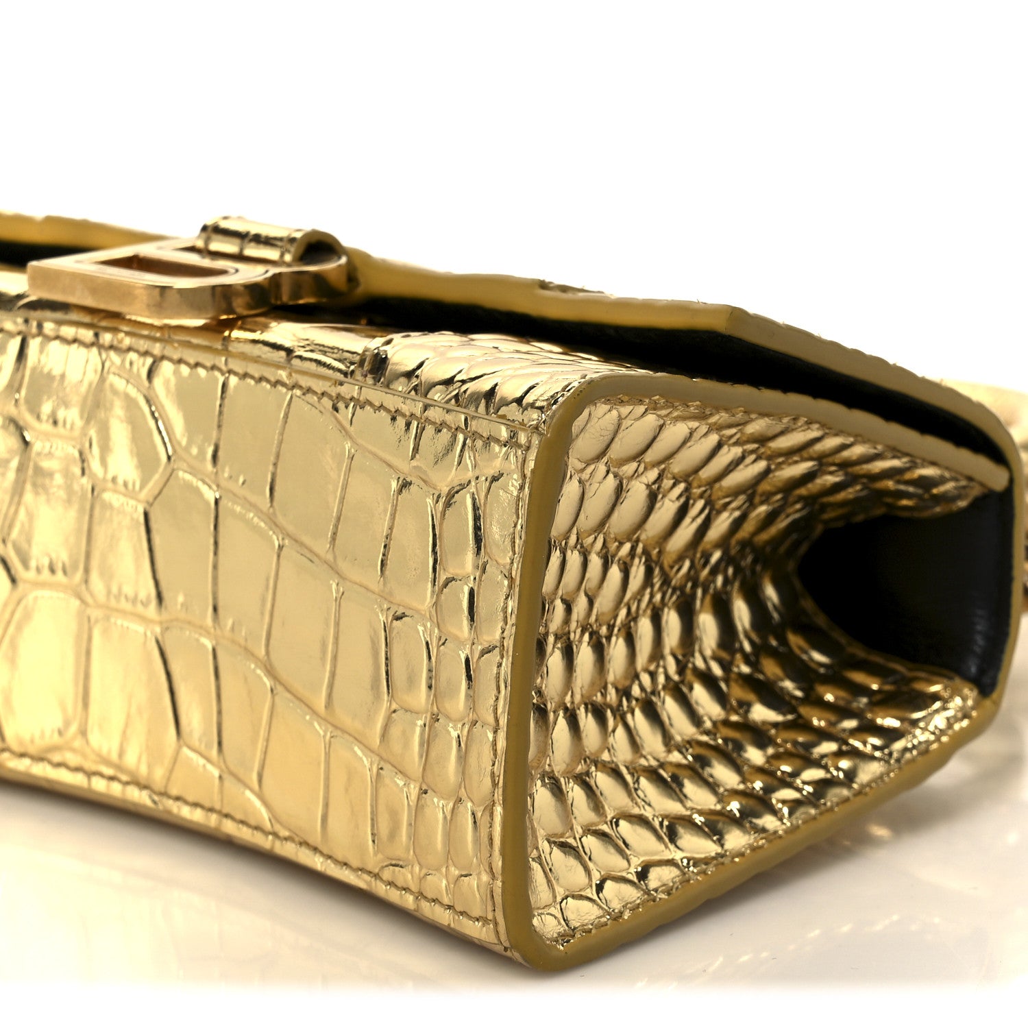 Balenciaga Metallic Calfskin Crocodile Embossed Hourglass Top Handle Bag XS Gold Gold 11 of 11