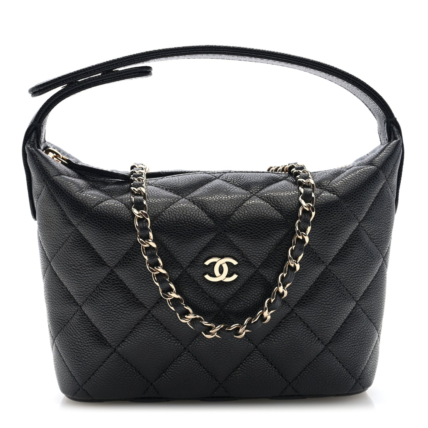 Caviar Quilted Hobo Clutch With Chain Black
