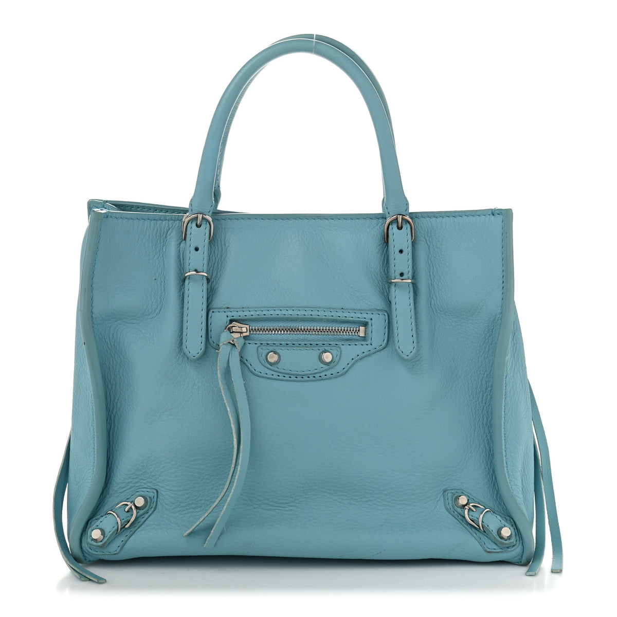 Supple Calfskin Papier Mini A4 Zip Around Tote Bleu Caraibes