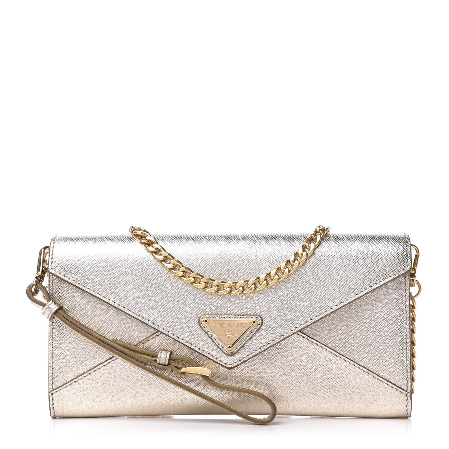 Metallic Saffiano Triangle Mini Crossbody Bag Pirite