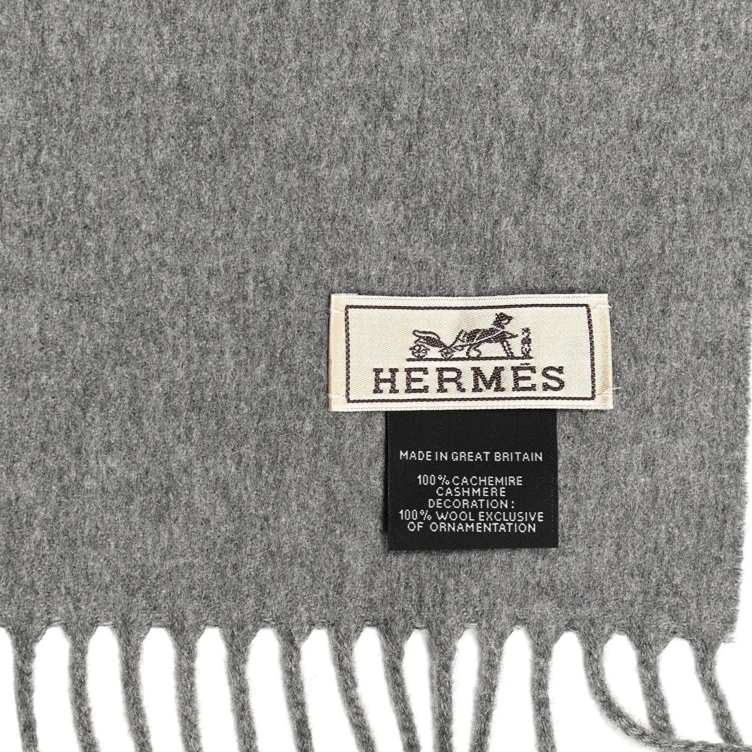 Hermes Cashmere Highlands Embroidered Patch Muffler Gris Chine