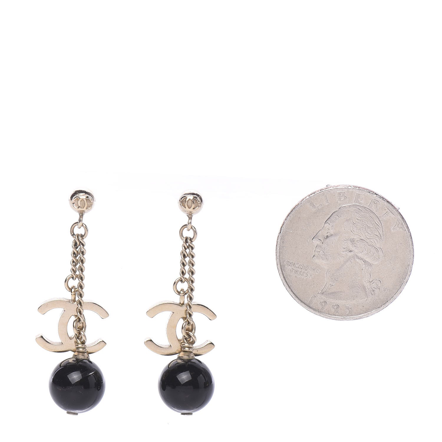 Chanel Metal CC Dangle Earrings Silver Black 2 of 4