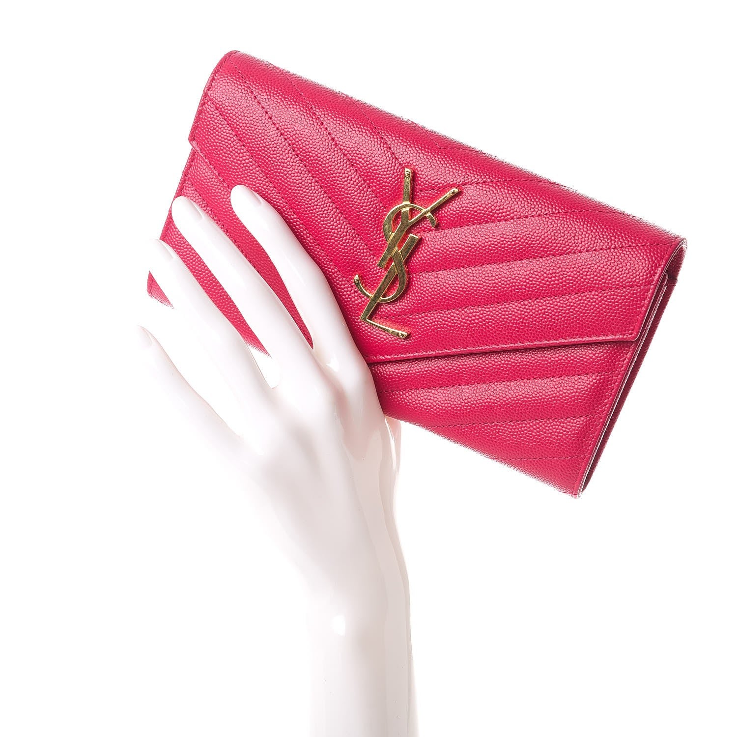 Saint Laurent Grain De Poudre Matelasse Chevron Monogram Wallet Bubblegum 2 of 9