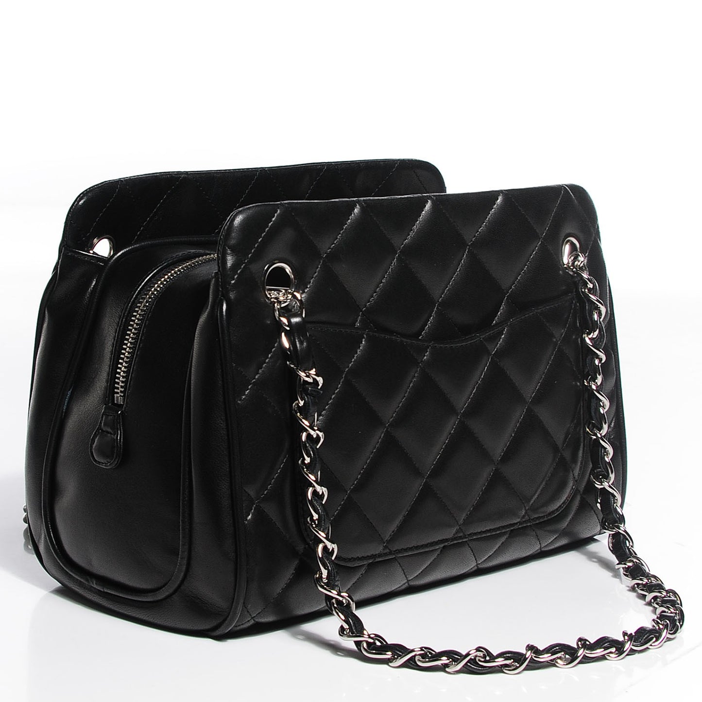 Lambskin Quilted Shopping Tote Black
