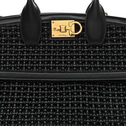 Salvatore Ferragamo Woven Calfskin Medium Studio Top Handle Bag Black 6 of 14