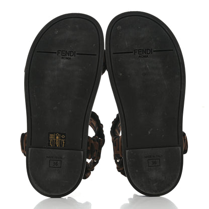 Fendi Satin FF Ruched Sandals 36 Tobacco Black 5 of 9