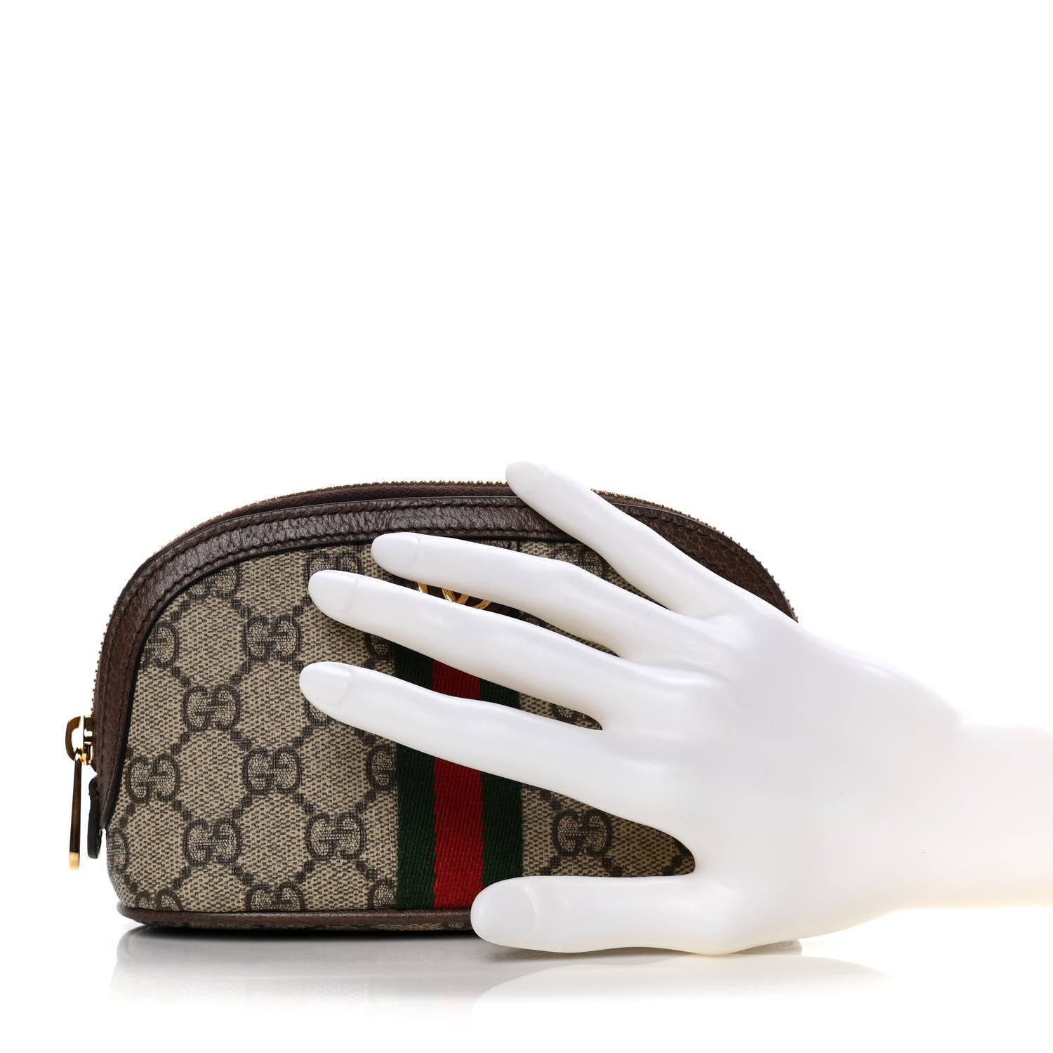 Gucci GG Supreme Monogram Textured Calfskin Web Medium Ophidia Cosmetic Case Beige Ebony New Acero 2 of 9
