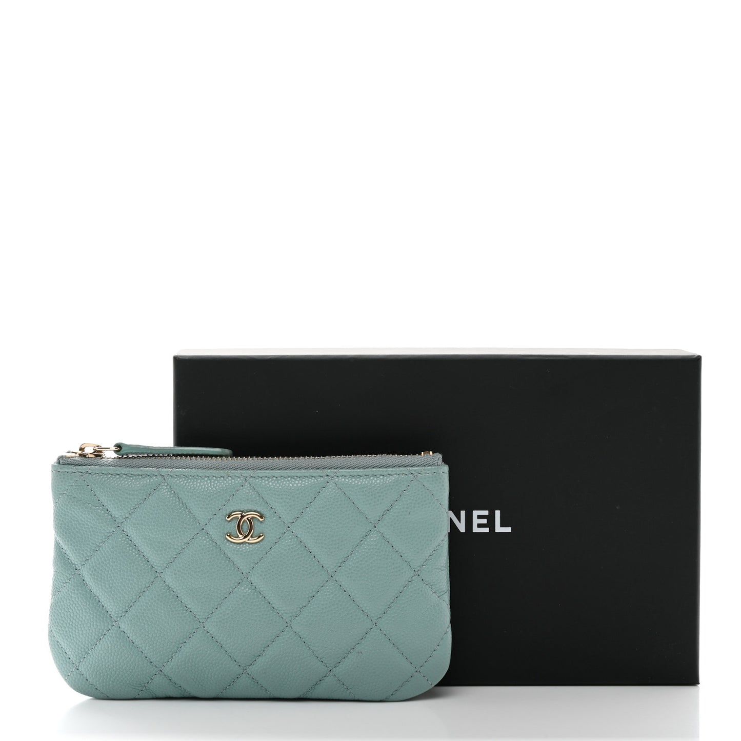 Caviar Quilted Small Cosmetic Case Light Blue