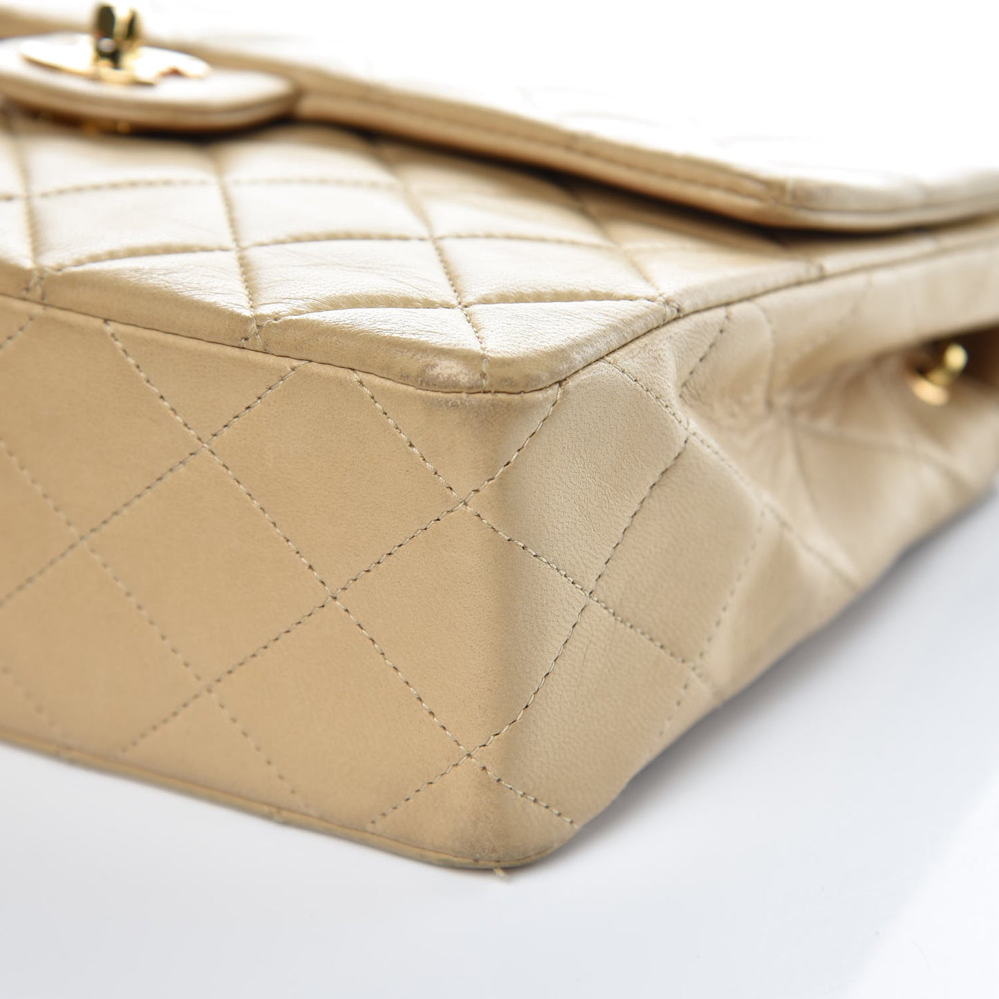 Lambskin Quilted Small Single Flap Beige