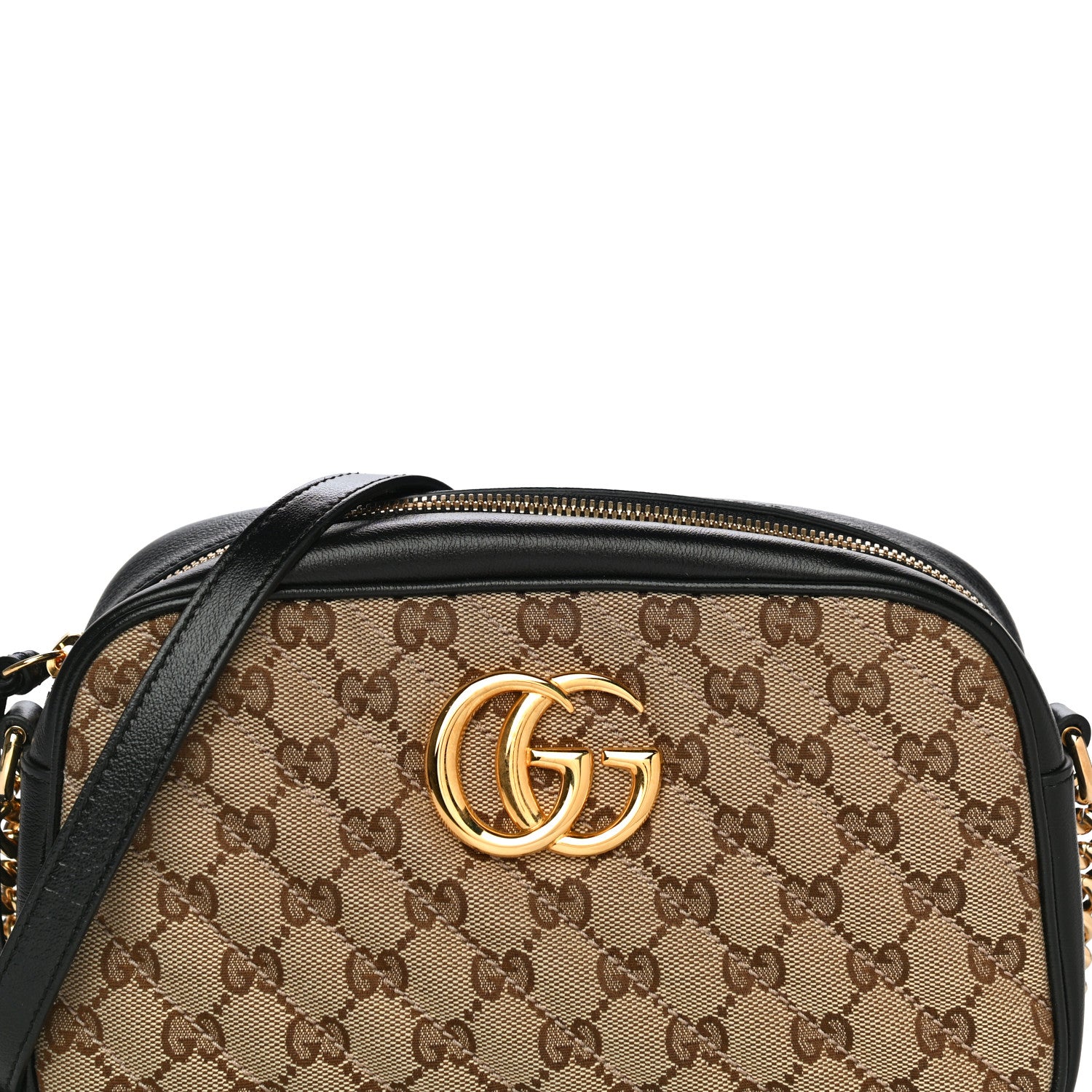 Gucci Monogram Matelasse Diagonal Small GG Marmont Chain Shoulder Bag Beige Black 8 of 12