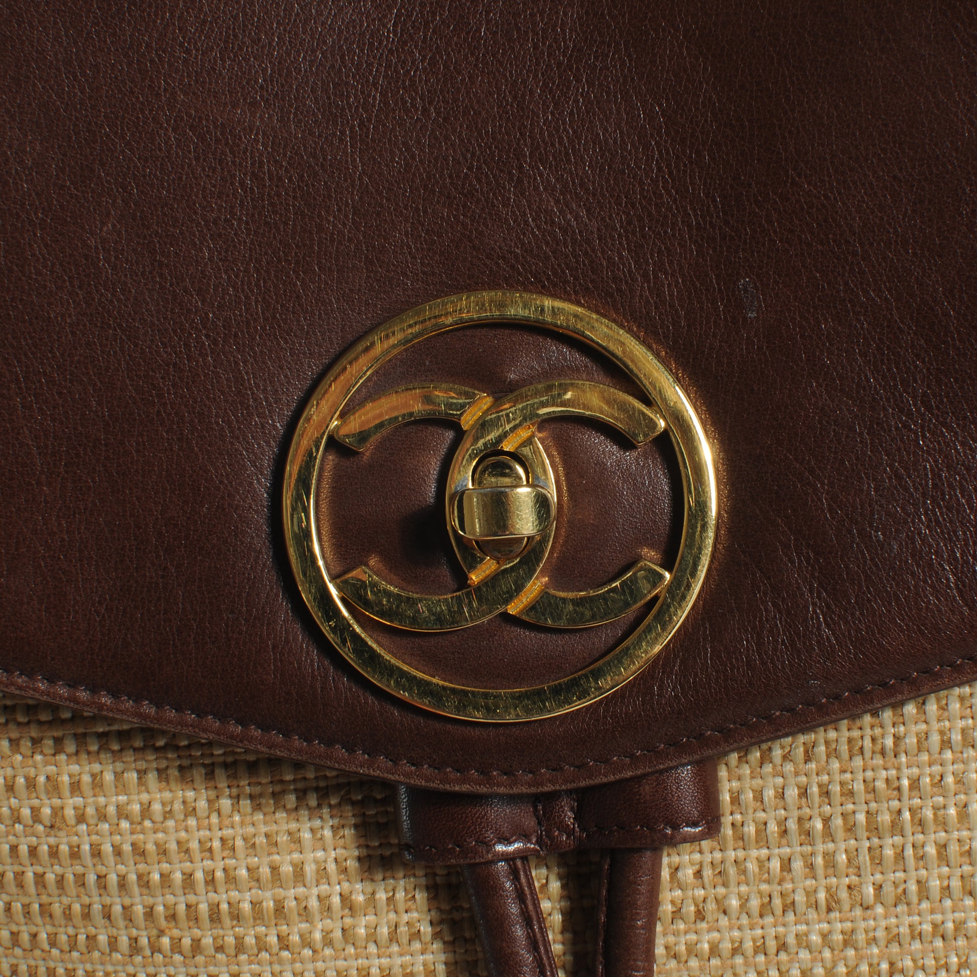Chanel Leather Straw Backpack Brown 5 of 8