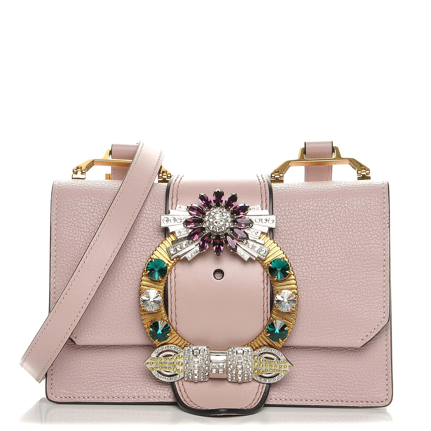 Miu Miu Goatskin Madras Soft Calf Crystal Embellished Shoulder Bag Mughetto 1 of 8