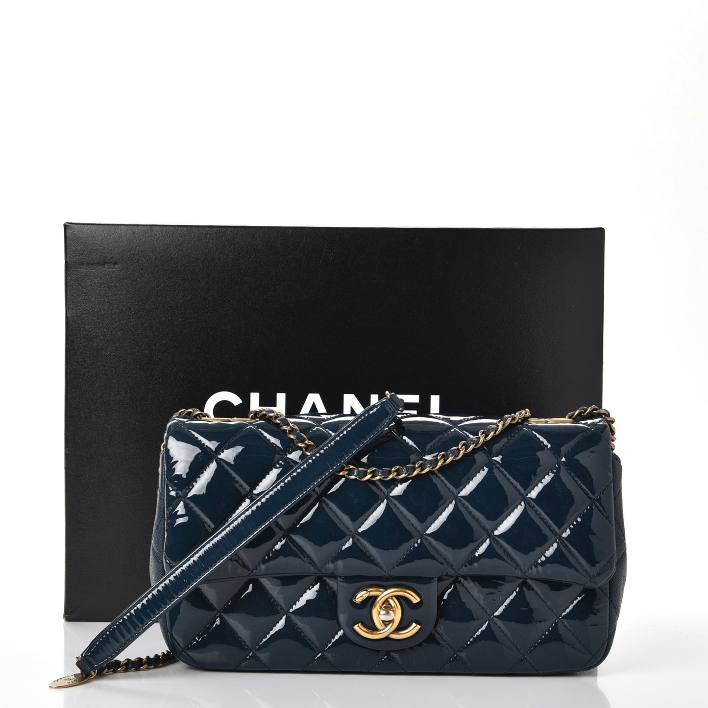 Patent Goatskin Quilted Medium CC Eyelet Flap Blue