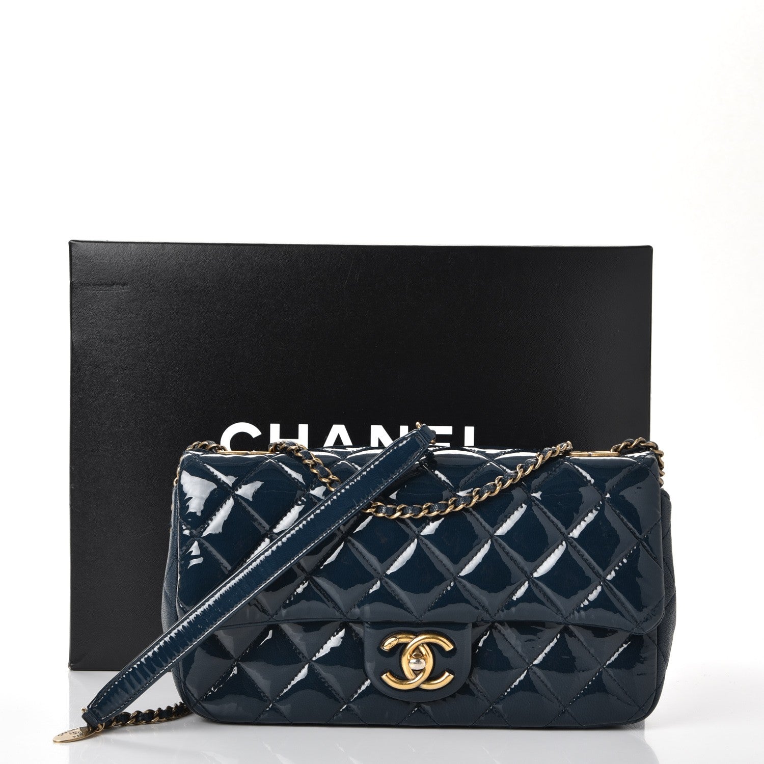 Chanel Patent Goatskin Quilted Medium CC Eyelet Flap Blue 12 of 12