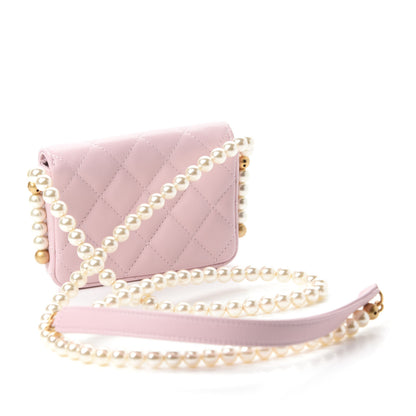 Chanel Calfskin Quilted About Pearls Card Holder Flap With Chain Light Pink 3 of 12