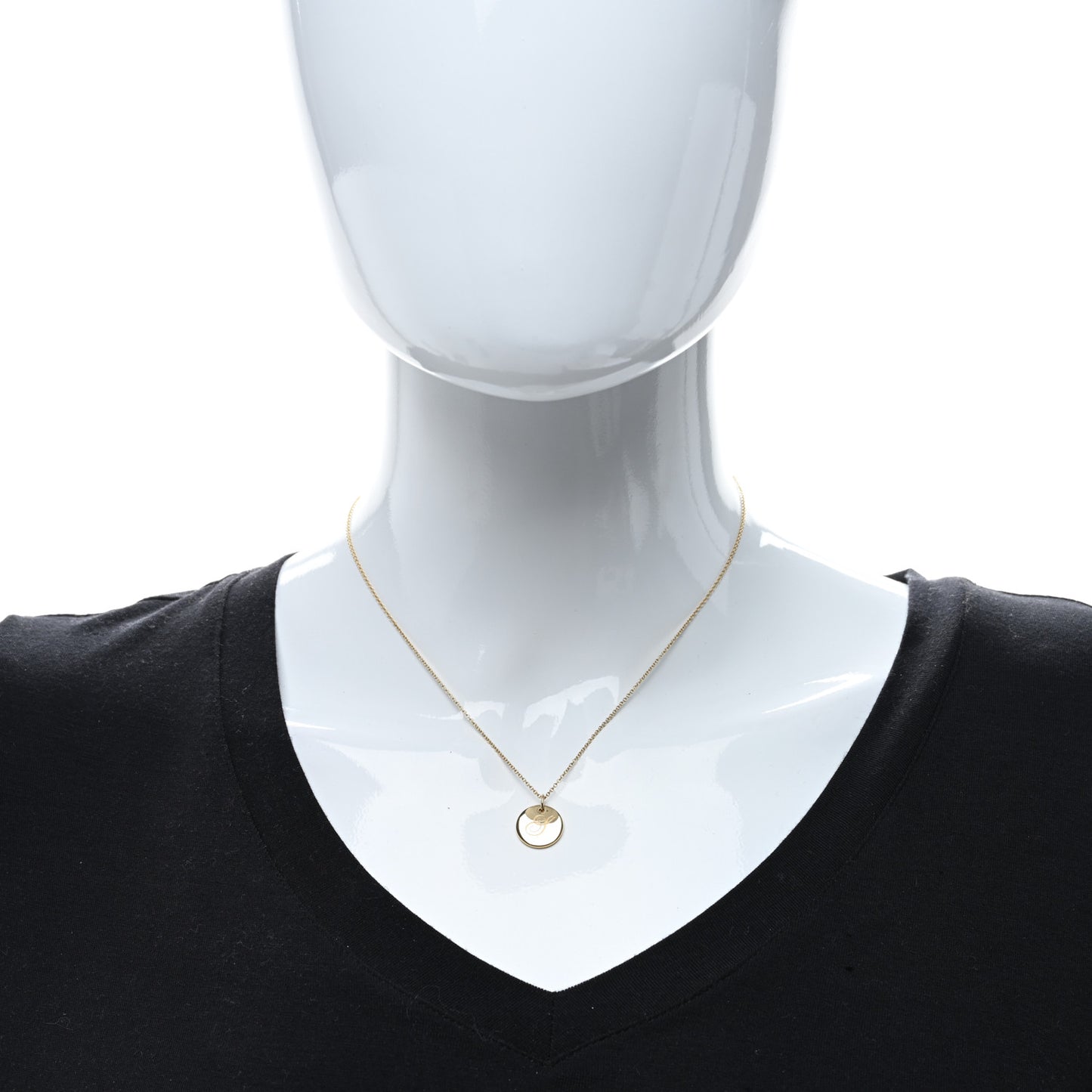 18K Yellow Gold Notes Letter S Disc Charm Pendant Necklace