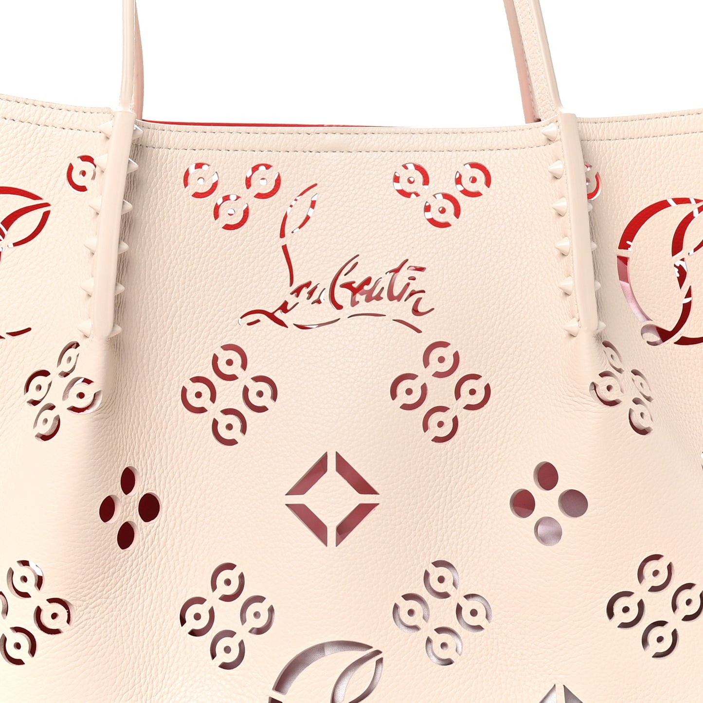 Calfskin Perforated Loubinthesky Spikes Large Cabarock Tote Leche