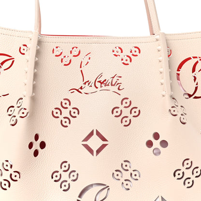 Christian Louboutin Calfskin Perforated Loubinthesky Spikes Large Cabarock Tote Leche 7 of 9