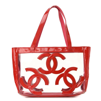 Chanel Vinyl Patent CC Logo Beach Tote Red 2 of 20